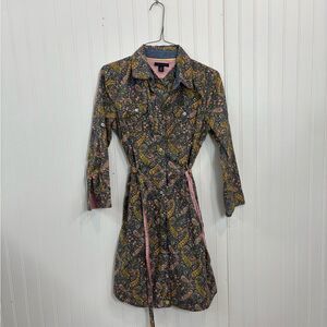 Tommy Hilfiger Paisley Long Sleeve button down cotton belted Dress with pockets